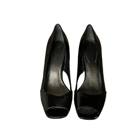 Womens Nine West black patent leather peep toe slip on heel 9M WNMIXUPTJ - Picture 4 of 11